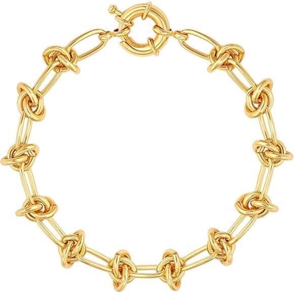 18K Gold Knot Link Chain Bracelet – Chunky Gold Plated Bracelet for Women - Picture 7 of 7